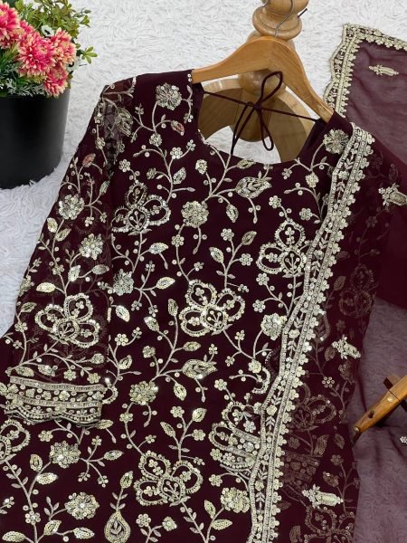 Superior   Comfort Faux Georgette Sequins Embroidered Top   Plazzo Suit Set For Partywear Georgette Kurti 