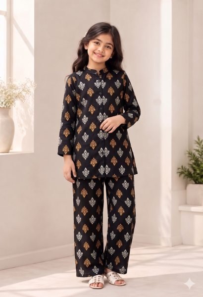 Supreme Black Designer Printed Cotton Outfit for Kids at Manufacturer Rate Girls Wear