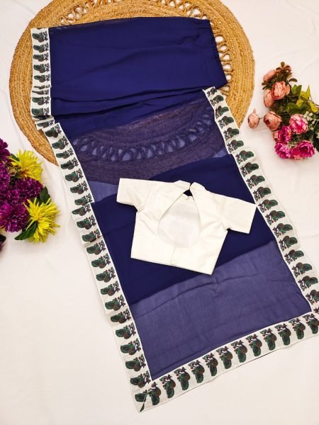 Supreme Blue Premium Kids Ready to Wear Faux Printed Saree with Dola Silk Blouse Girls Wear