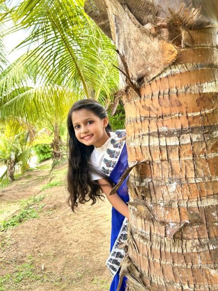 Supreme Blue Premium Kids Ready to Wear Faux Printed Saree with Dola Silk Blouse Girls Wear