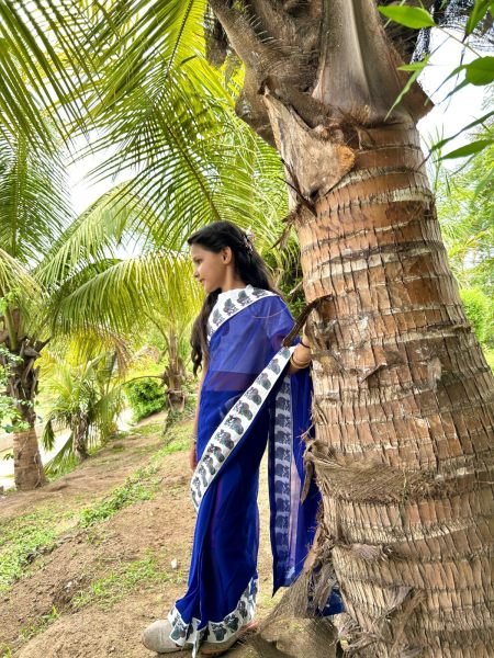 Supreme Blue Premium Kids Ready to Wear Faux Printed Saree with Dola Silk Blouse Girls Wear