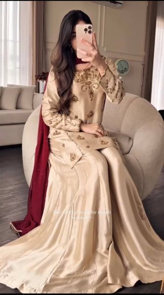 Supreme Cream Crepe Sharara Suit Set with Embroidered Top For Women Fashionable Kurti Palazzo Set Ready To Wear Collection