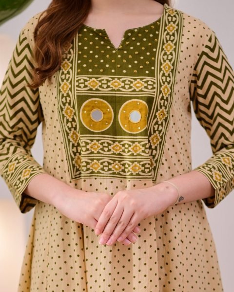 Supreme Cream Jaipuri Pure Cotton Suit Set with Printed Pants and Cotton Dupatta Anarkali Kurtis 