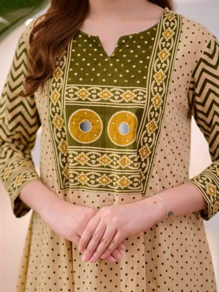 Supreme Cream Jaipuri Pure Cotton Suit Set with Printed Pants and Cotton Dupatta Anarkali Kurtis 