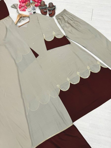 Supreme Grey Long Kaftan with Sequin Work and Moti Dori Tassels at Manufacturer  Ready To Wear Collection