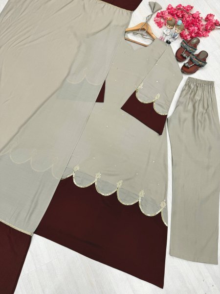 Supreme Grey Long Kaftan with Sequin Work and Moti Dori Tassels at Manufacturer  Ready To Wear Collection