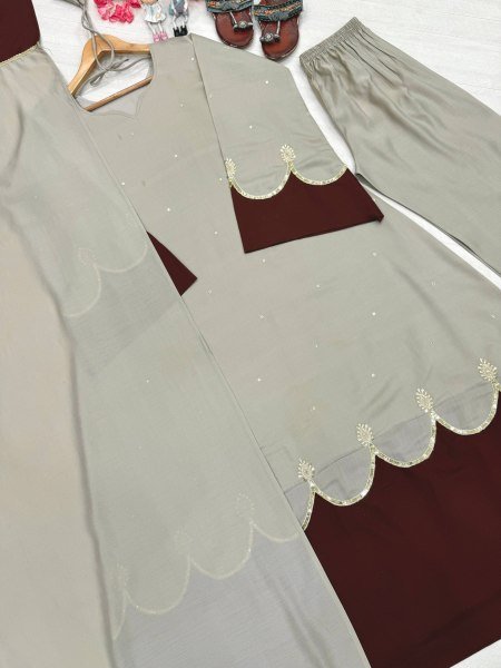 Supreme Grey Long Kaftan with Sequin Work and Moti Dori Tassels at Manufacturer  Ready To Wear Collection