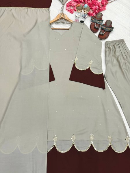 Supreme Grey Long Kaftan with Sequin Work and Moti Dori Tassels at Manufacturer  Ready To Wear Collection