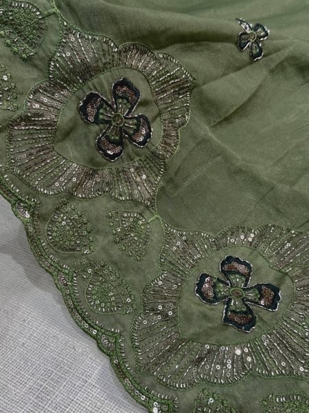 Supreme Mahendi Green Wedding Wear Star Georgette Saree with Embroidered Beads Blouse Georgette Sarees Wholesale