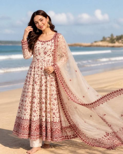 Supreme Maroon Faux Georgette Anarkali Suit with Sequins Work for Festive Wear Ready To Wear Collection
