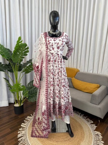Supreme Maroon Faux Georgette Anarkali Suit with Sequins Work for Festive Wear Ready To Wear Collection