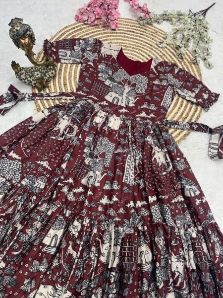 Supreme Maroon Premium Muslin Cotton Printed A-Line Dress for Women Western Ladies Top Wholesale