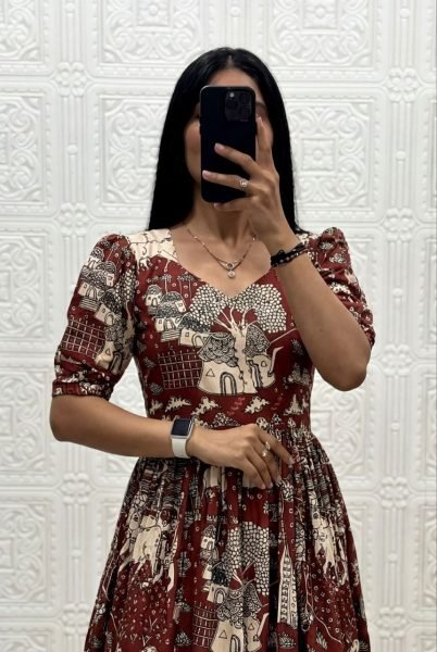 Supreme Maroon Premium Muslin Cotton Printed A-Line Dress for Women Western Ladies Top Wholesale