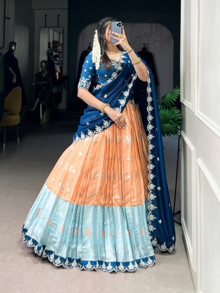 Supreme Orange Zari Kota Lehenga with Banglory Blouse and Vichitra Silk Dupatta  Lehenga