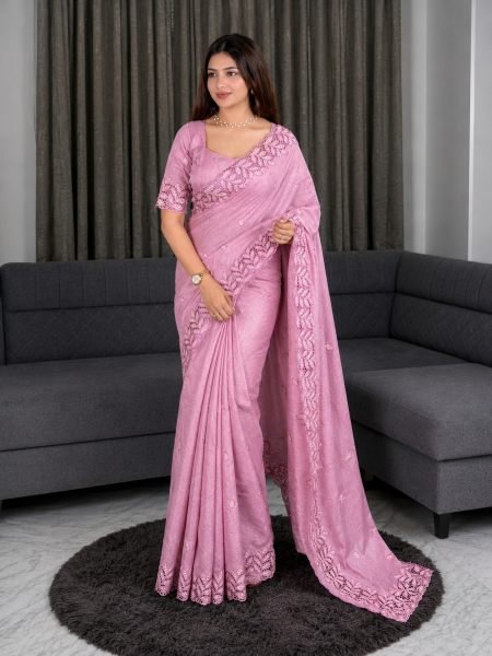 Supreme Pink Designer Arry Cotton Saree with Embroidered Cutwork Blouse For Wedding 