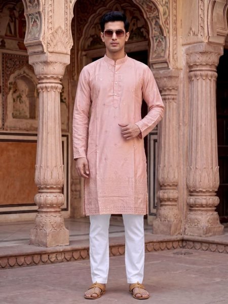 Supreme Pink Stylish Embroidered Kurta for Festival Functions 