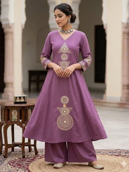 Supreme Purple Elegant Bombay Rayon A-Line Kurti for Office and Casual Wear 