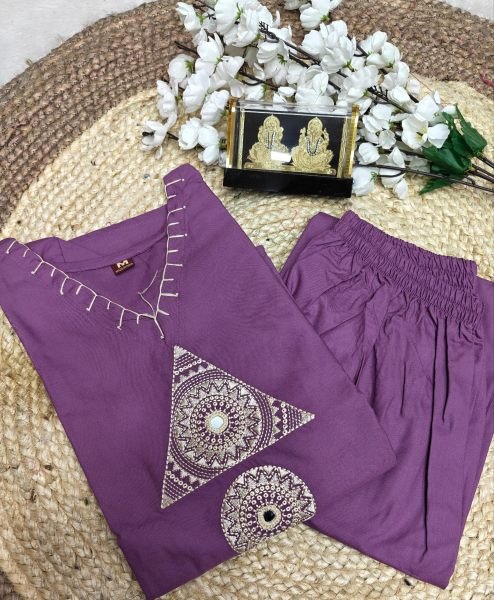 Supreme Purple Elegant Bombay Rayon A-Line Kurti for Office and Casual Wear Kurti With Bottom Wholesale
