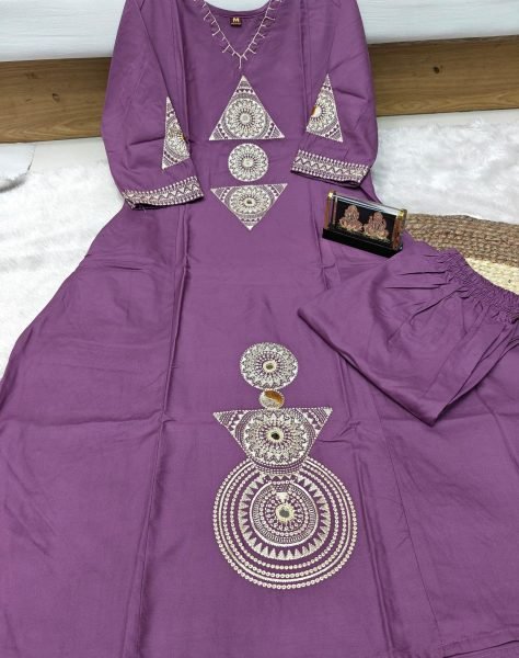 Supreme Purple Elegant Bombay Rayon A-Line Kurti for Office and Casual Wear Kurti With Bottom Wholesale
