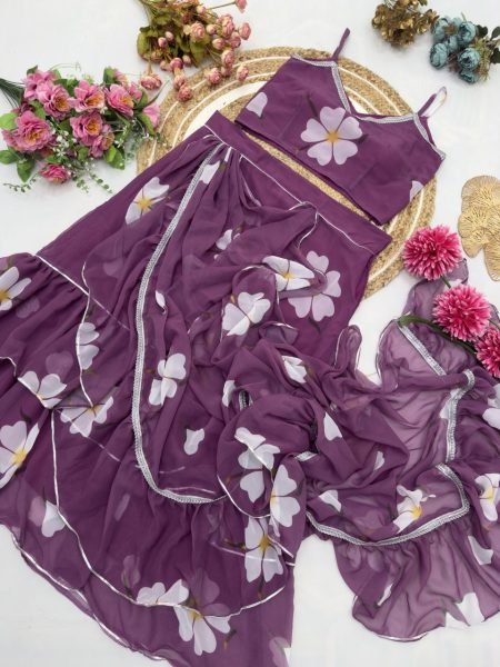 Supreme Purple Elegant Digital Print Lehenga Saree with Attached Dupatta Ready To Wear Saree 