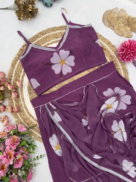 Supreme Purple Elegant Digital Print Lehenga Saree with Attached Dupatta Ready To Wear Saree 