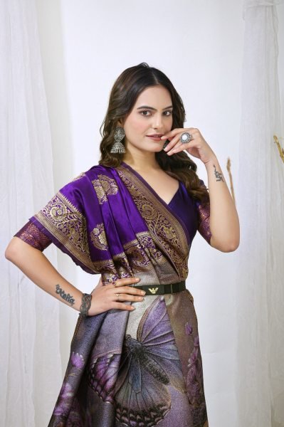 Supreme Purple Soft Lichi Silk Jacquard Saree with Designer Border Blouse at Wholesale Rate Silk Sarees Wholesale