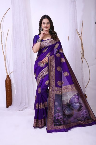 Supreme Purple Soft Lichi Silk Jacquard Saree with Designer Border Blouse at Wholesale Rate Silk Sarees Wholesale