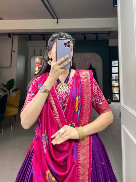 Supreme Purple Tussar Silk Kalamkari Print Lehenga with Gotta Patti Dupatta at Wholesale Rate Designer Lehenga Choli
