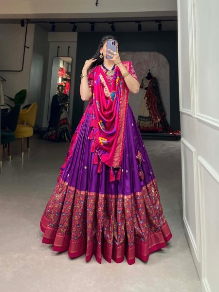 Supreme Purple Tussar Silk Kalamkari Print Lehenga with Gotta Patti Dupatta at Wholesale Rate Designer Lehenga Choli