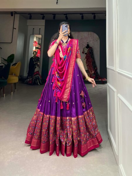 Supreme Purple Tussar Silk Kalamkari Print Lehenga with Gotta Patti Dupatta at Wholesale Rate Designer Lehenga Choli