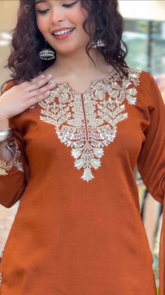 Supreme Rust Orange Sharara Suit with Sequence Embroidery Work Ready To Wear Collection