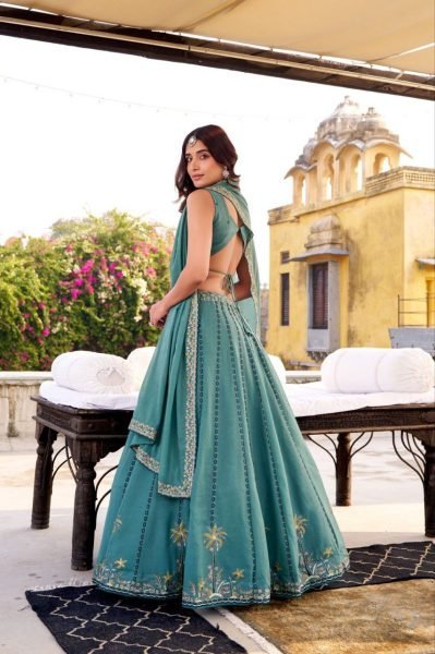 Supreme Sky Blue 3 Meter Flare Designer Wedding Lehenga with Embroidered Blouse Designer Lehenga Choli