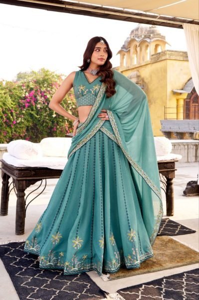 Supreme Sky Blue 3 Meter Flare Designer Wedding Lehenga with Embroidered Blouse Designer Lehenga Choli