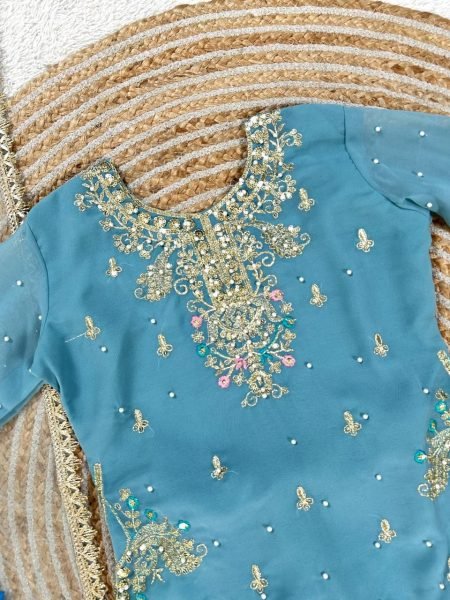 Supreme Sky Blue Kids Patiyala Suit with Heavy Lace Dupatta for Festive Collection Girls Wear
