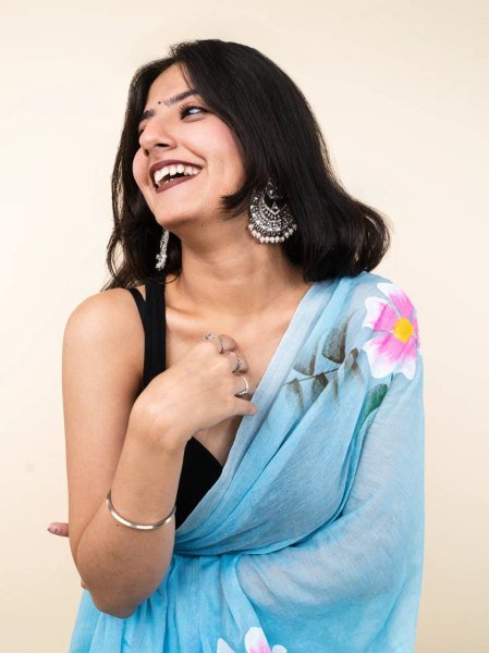 Supreme Sky Blue Linen Cotton Digital Printed Saree for Women at Wholesale Rate Cotton Sarees Wholesale