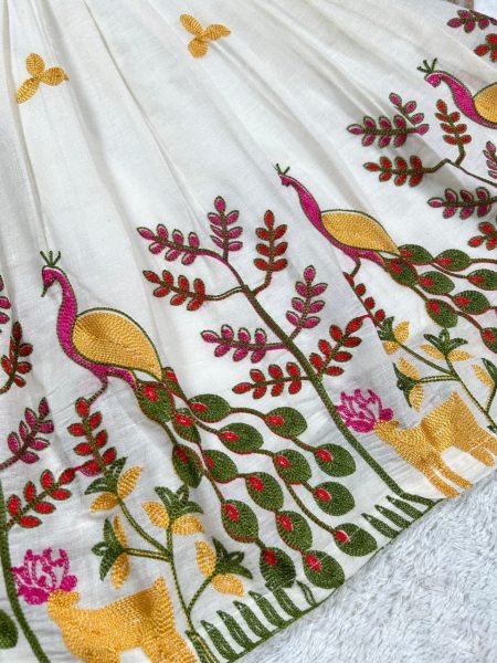 Supreme White Girls Party Wear Cotton Lehenga Set with Embroidery Work Girls Wear