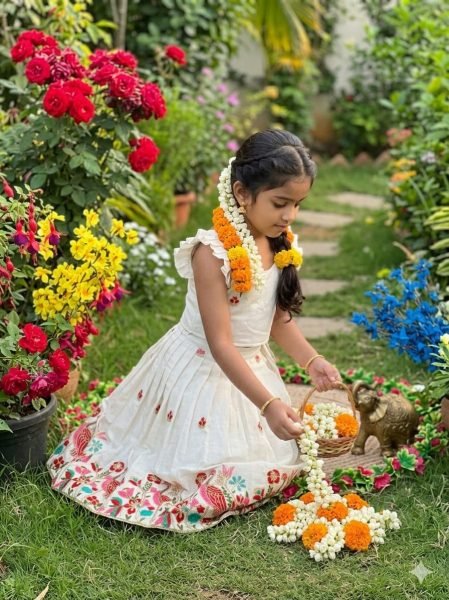 Supreme White Girls Party Wear Cotton Lehenga Set with Embroidery Work Girls Wear