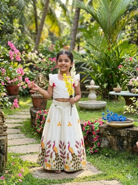 Supreme White Girls Party Wear Cotton Lehenga Set with Embroidery Work Girls Wear