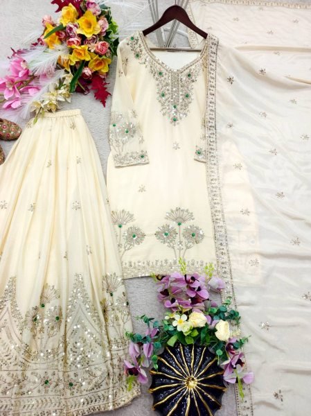 Supreme White Party Wear A Line Cut Satin Silk Sharara Suit for Women at Wholesale Rate Ready To Wear Collection