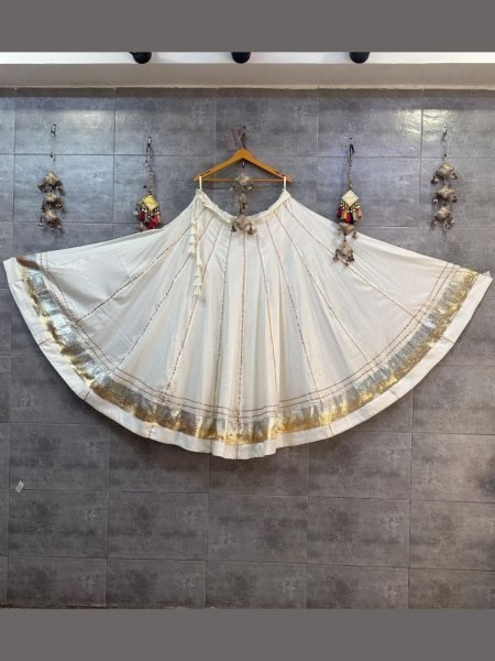 Supreme White Rayon Cotton Maxi Skirt with Heavy Lampi Border and Crepe Lining  Lehenga