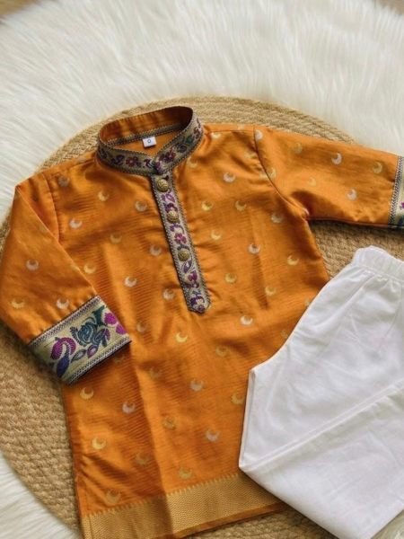 Supreme Yellow Designer Boys Festive Wear Kurta Pant Set for Festival Mens Wear