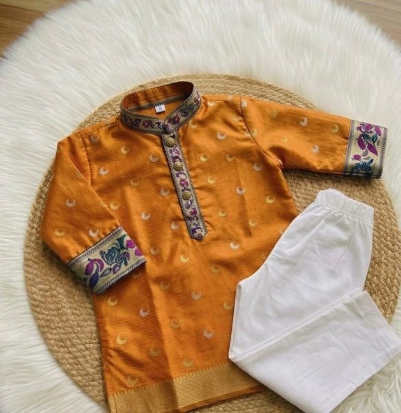 Supreme Yellow Designer Boys Festive Wear Kurta Pant Set for Festival Boys Wear