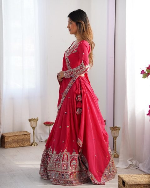 Surat Based Designer Lehenga Manufacturer Natural Crepe Silk Semi Stitched Lehenga Choli with Coding Dori Sequins Work Wholesale Online Shop Designer Lehenga Choli