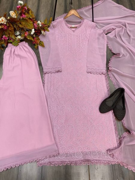 Surat Exporter of Ready-to-Wear Chikankari 3-Piece Suit Kurti Set Premium Wholesale Collection Lucknowi Chikankari Kurtis Wholesale