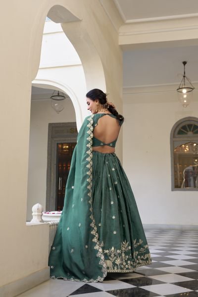 Surprising Teal Green Thread Embroidery Festival Wear Lehenga Choli Designer Lehenga Choli