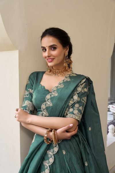 Surprising Teal Green Thread Embroidery Festival Wear Lehenga Choli Designer Lehenga Choli