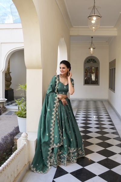 Surprising Teal Green Thread Embroidery Festival Wear Lehenga Choli Designer Lehenga Choli