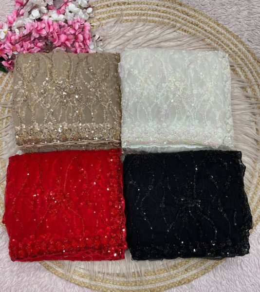 Sustainable Black Butterfly Net Saree with Heavy Sequence Embroidery For Wedding Bollywood Fancy Sarees Wholesale
