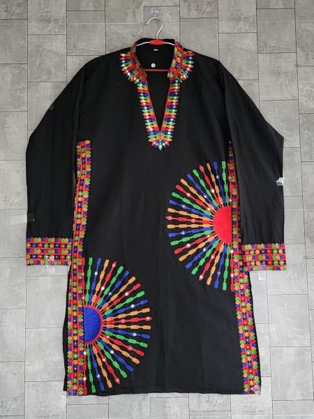 Sustainable Black Designer Men’s Kurta Pajama with Multicolor Thread Embroidery Kurta Pajama Wholesale