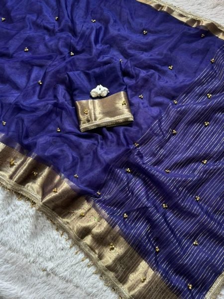 Sustainable Blue Soft Tissue Silk Ghungroo Saree with Matching Blouse at Manufacturer  Silk Sarees Wholesale